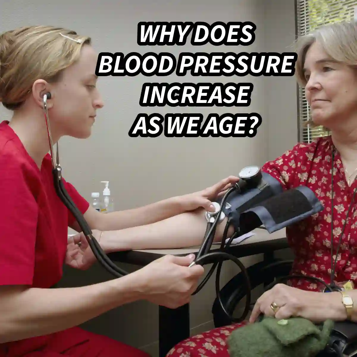 Nurse measuring blood pressure of an older woman, illustrating age-related hypertension and cardiovascular risk