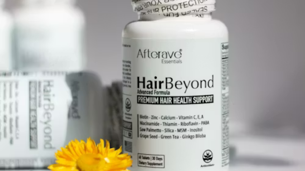 A picture showing a close-up of a bottle of hair beyond